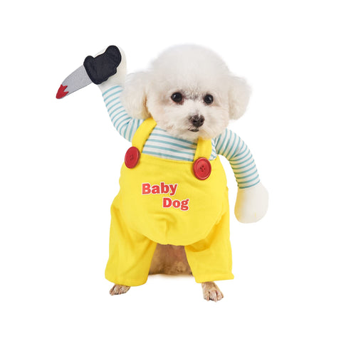 DELIFUR Dog Halloween Hilarious Costume - Pet Cosplay Party Clothes Soft Dog Knife Doll Costume Funny Comical Show Outfit for Small Medium Dog (Yellow Medium)