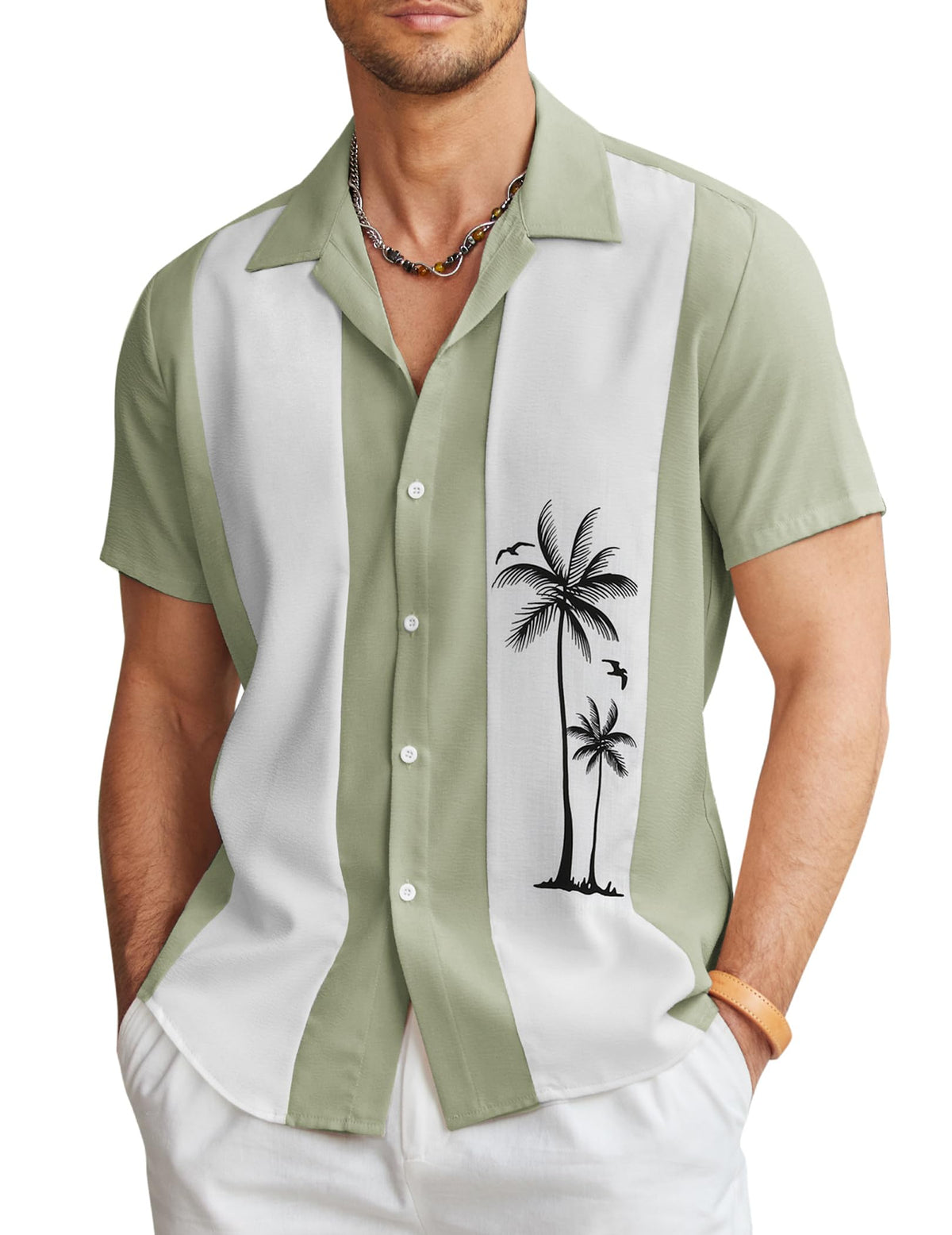 COOFANDY Vintage Mens Bowling Shirts Button Up Vacation Shirts Loose Fit Short Sleeve Shirts
