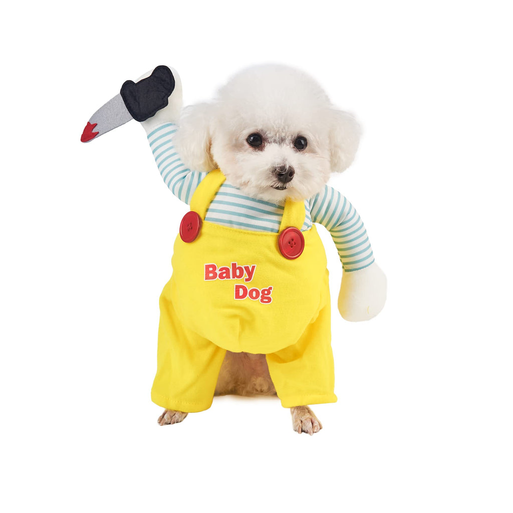 DELIFUR Dog Halloween Hilarious Costume - Pet Cosplay Party Clothes Soft Dog Knife Doll Costume Funny Comical Show Outfit for Small Medium Dog (Yellow Medium)