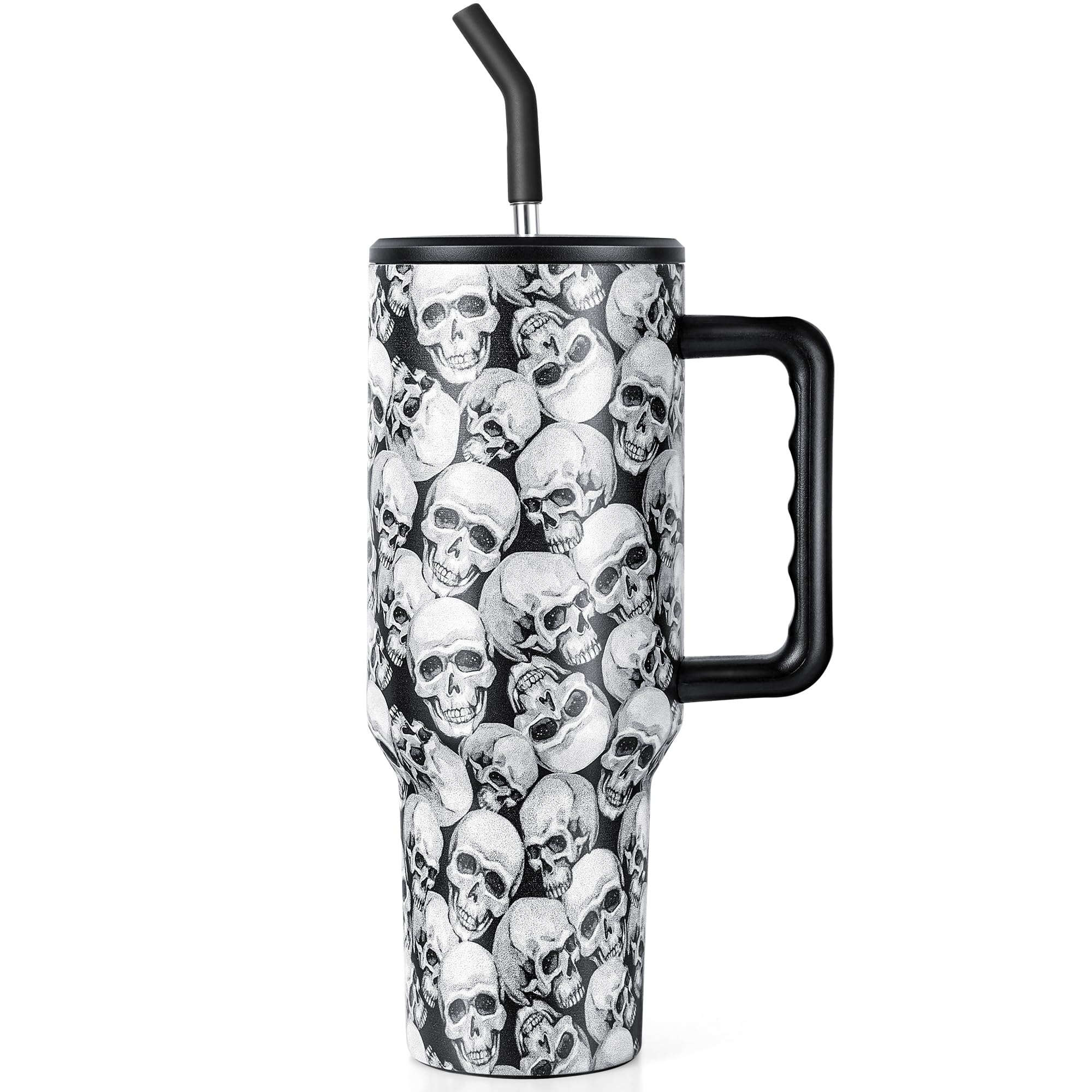 OEUFSEEE Skull Tumbler with Straw and Lid Vacuum Insulated 40oz Stainless Steel Car Cup Gifts for Women Hallo-Ween Present Water Bottle for Home or Travel