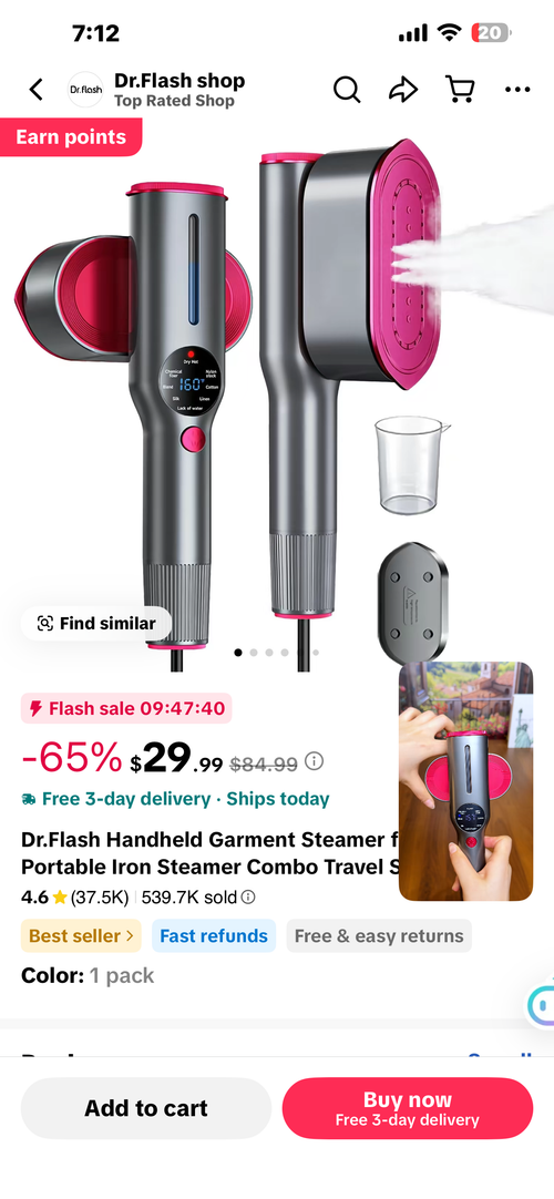 Dr.Flash Handheld Garment Steamer for Clothing - Portable Iron Steamer Combo Travel Steamer